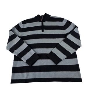 Giasone Mens 100% Cashmere Quarter Zip Striped Sweater Black Gray Size L